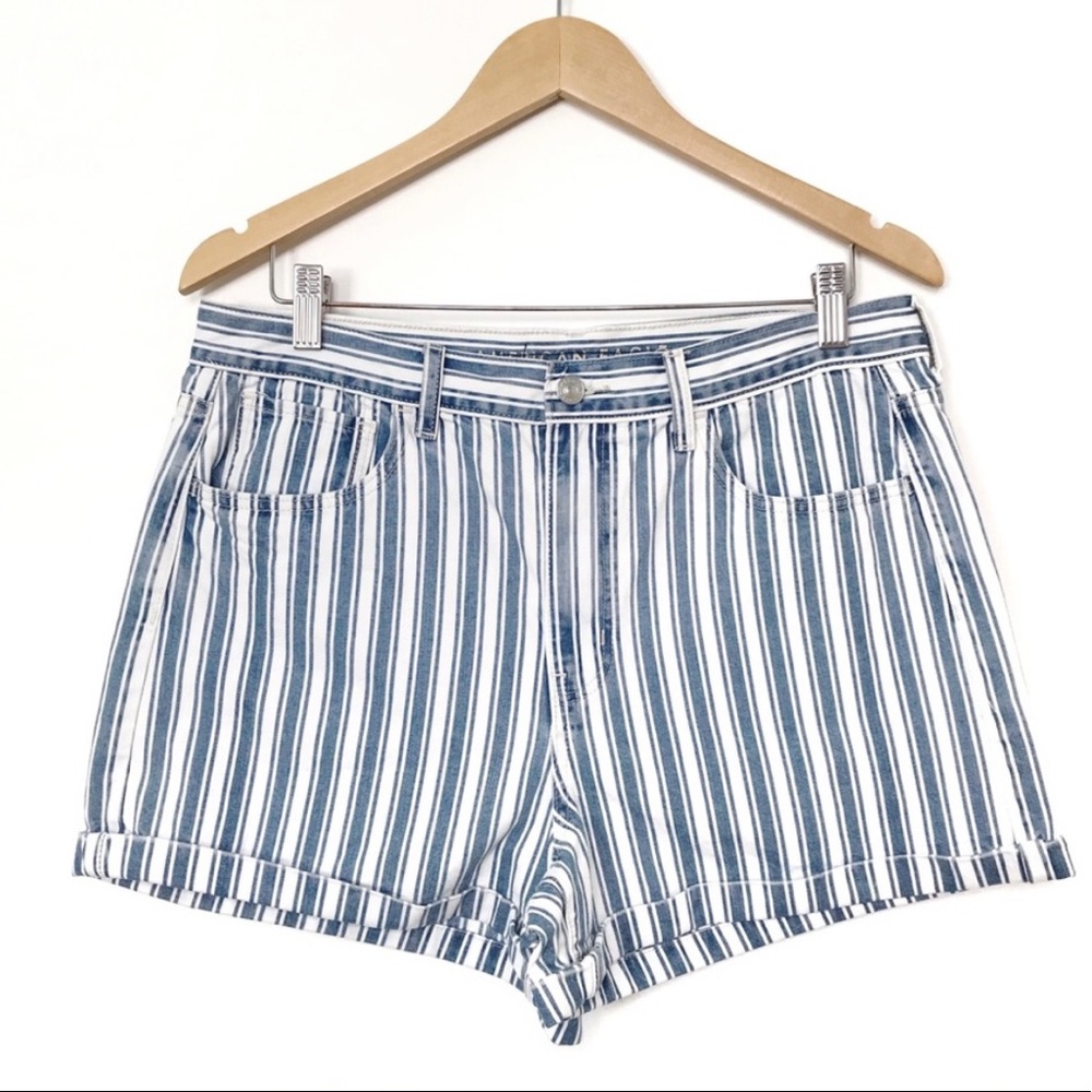 American Eagle Outfitters High Rise Blue Striped Mom Shorts
